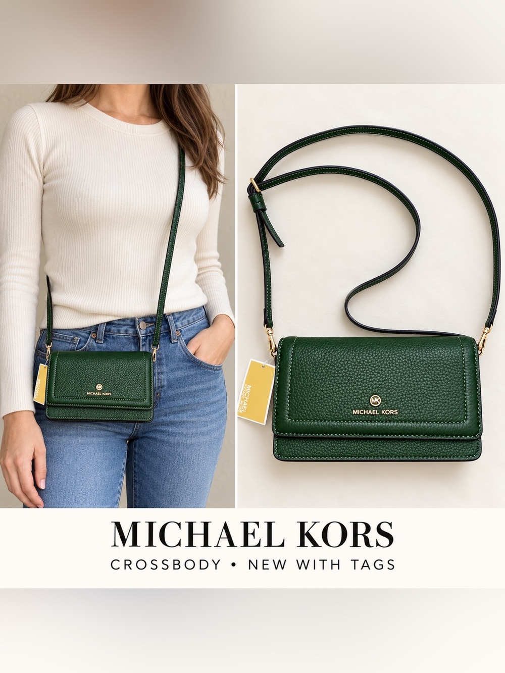 Michael Kors Jet Set Small Pebbled Leather Smartphone Convertible Crossbody Bag